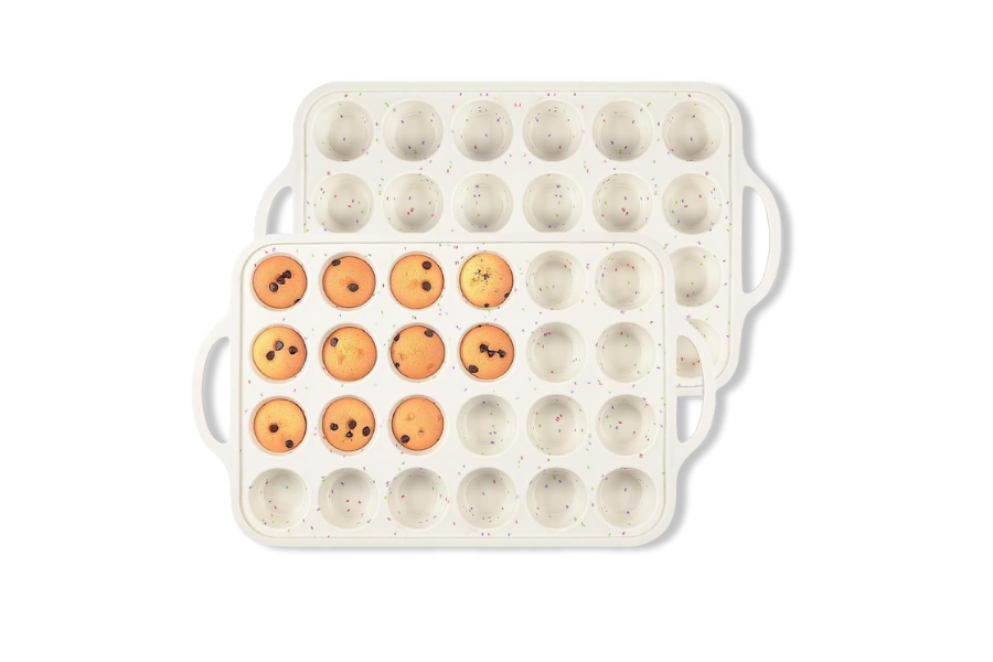 CAKETIME Mini Muffin Pan, Metal Reinforced Frame Mini Cupcake Pans 24 Cups Nonstick Muffin Silicone Molds with Handle for Baking Muffins, Cupcakes, Egg Bites 2 Pack