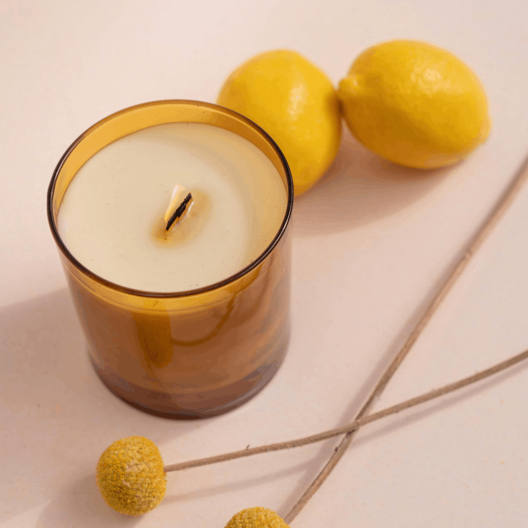 wood burning candle with lemons