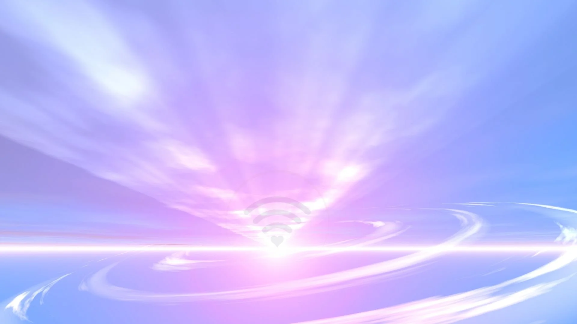 Illustration bleutée et rosée avec symbole wifi lumineux et cercles de résonance, représentant la méditation gratuite Connexion, une pratique guidée pour approfondir la connexion à soi et développer l’intuition.