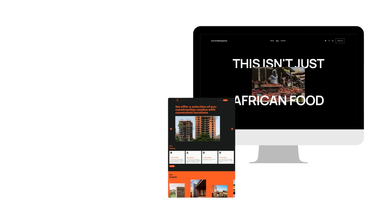 A computer screen and a phone screen displaying on of the websites