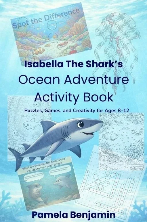 A colorful activity book filled with word searches, mazes, spot-the-difference puzzles, coloring pages, and creative prompts—designed for curious ocean lovers ages 8–12. Click on image see Amazon listing.