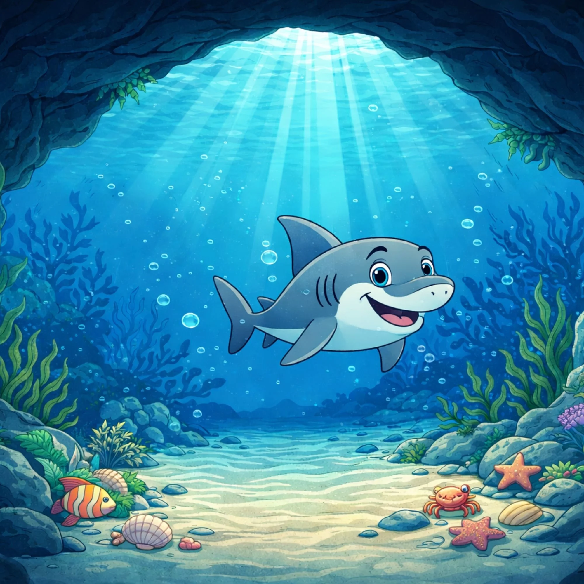 Isabella the Shark in a cove