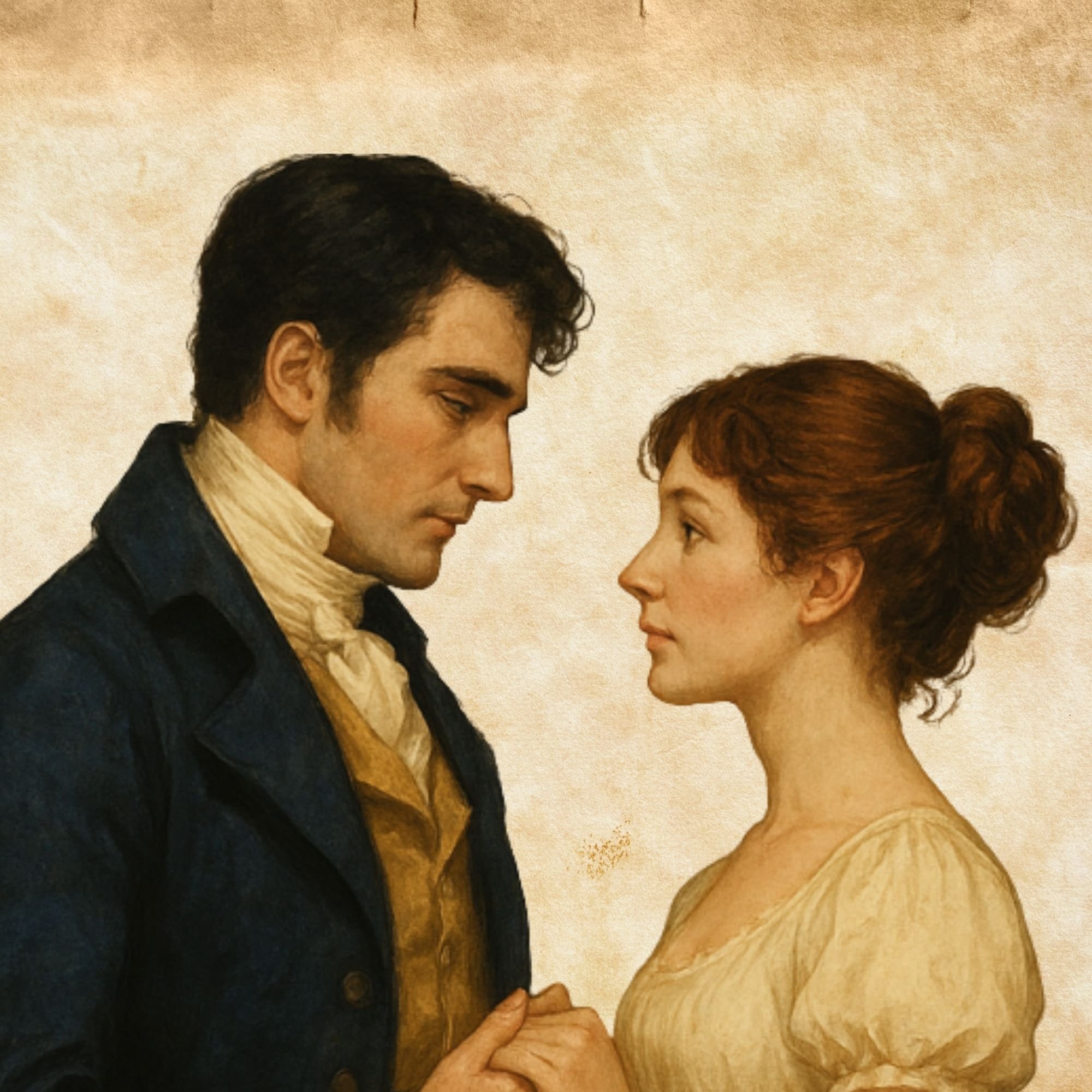 Regency couple holding hands