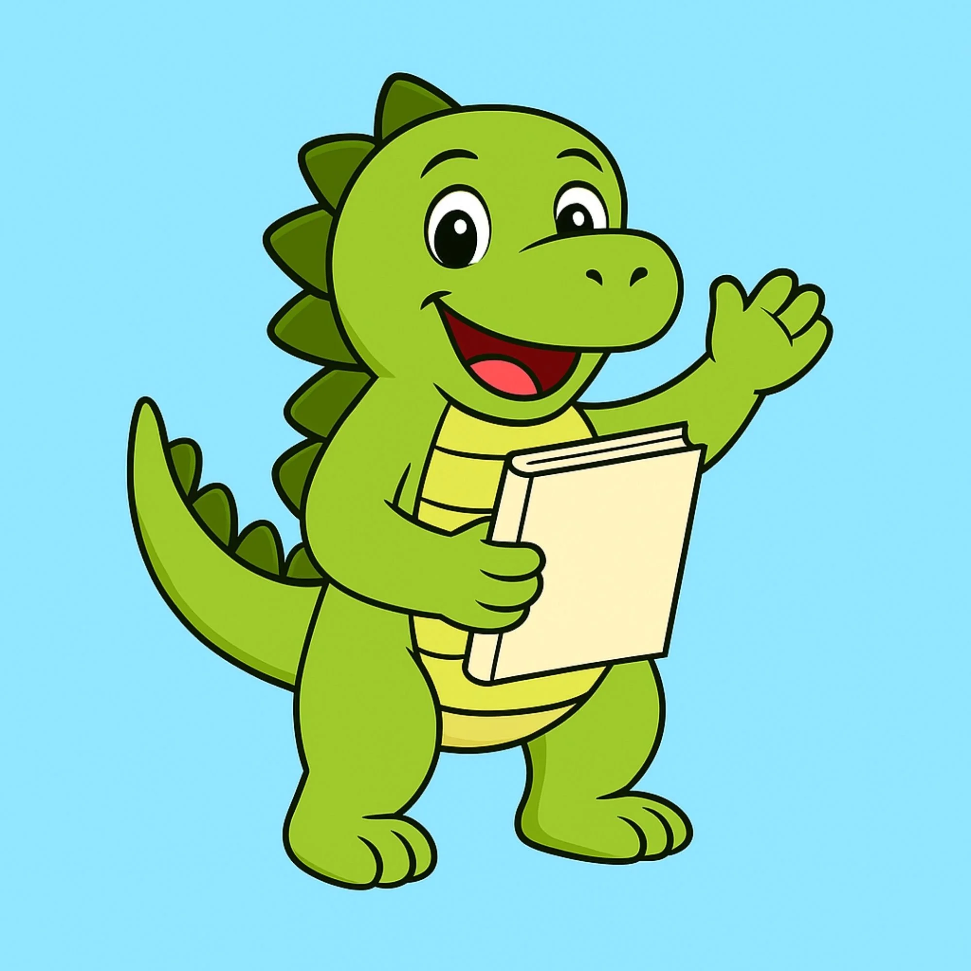 Nathan the Dinosaur holding a book