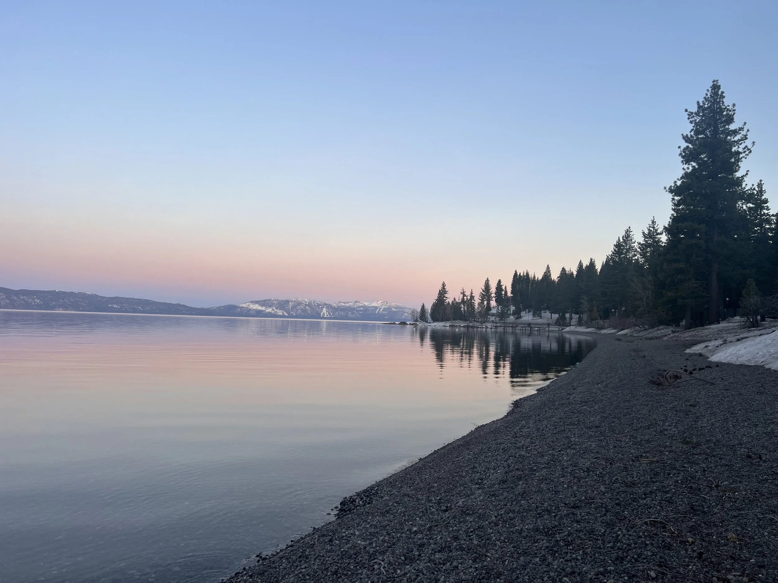 Spring wellness retreat in Lake Tahoe surrounded by pine trees and mountains