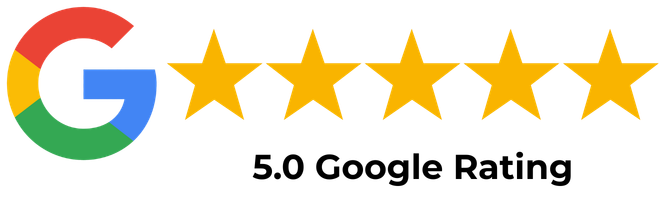 Google logo with five gold stars indicating a five-star rating.