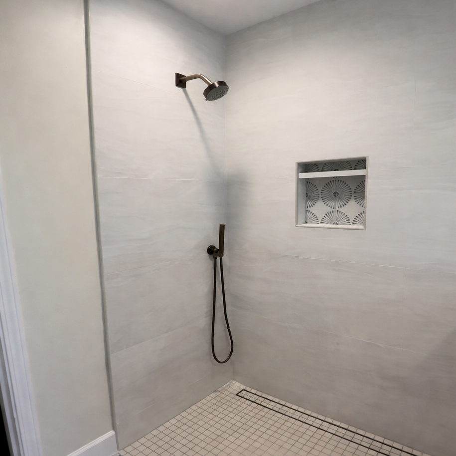 Shower installation completed during a plumbing remodel by Evolution Plumbing in Watsonville, CA.