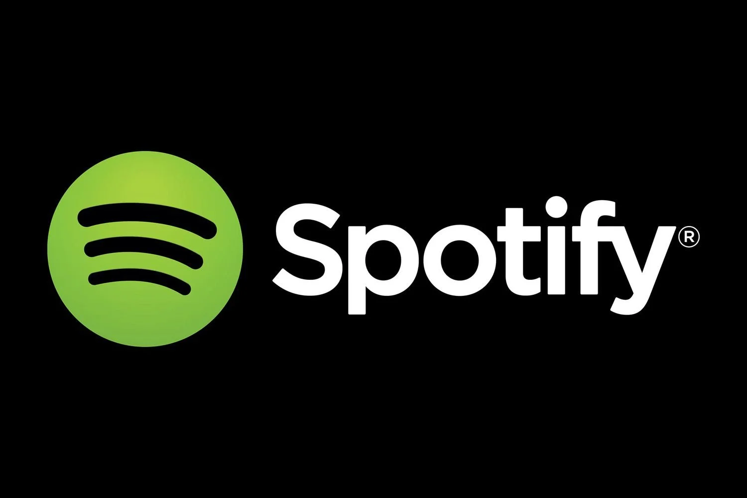 Spotify logo with green circle and black sound waves icon on a black background.