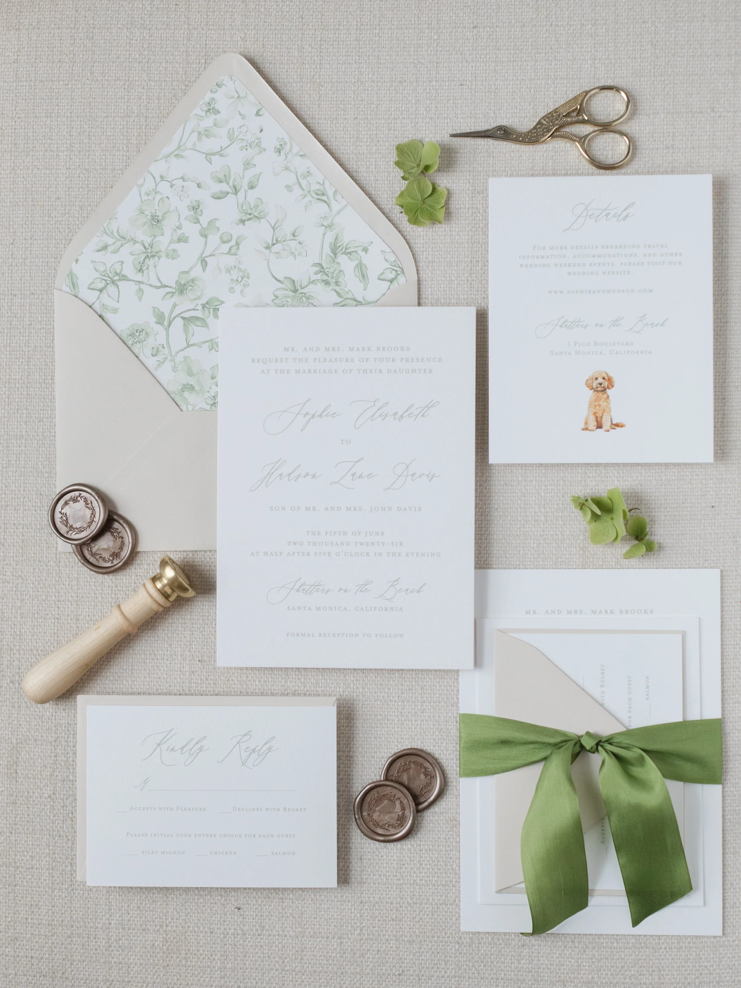 What&rsquo;s in a name? The &ldquo;Sophie&rdquo; Semi Custom Collection.

For the bride who loves classic, romantic details with a fresh Southern feel.

Soft sage florals, elegant script, timeless white paper, and beautiful finishing touches come tog