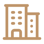 Line drawing of two multi-story buildings