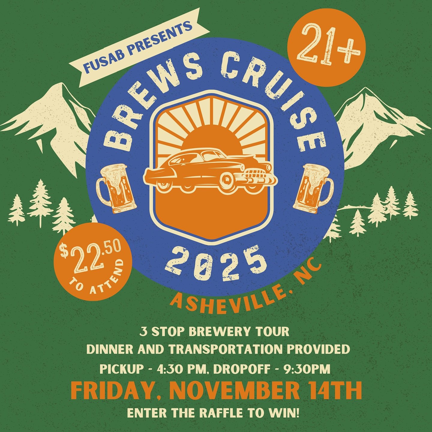 🚗💨 Grab your pals and hop on the Brews Cruise 2025!
We&rsquo;re road-tripping to Asheville, NC for a 3-stop brewery tour 🍻
Dinner + transportation included &mdash; all for $22.50! (Dinner and transportation included, $22.50 covers all alcohol on t