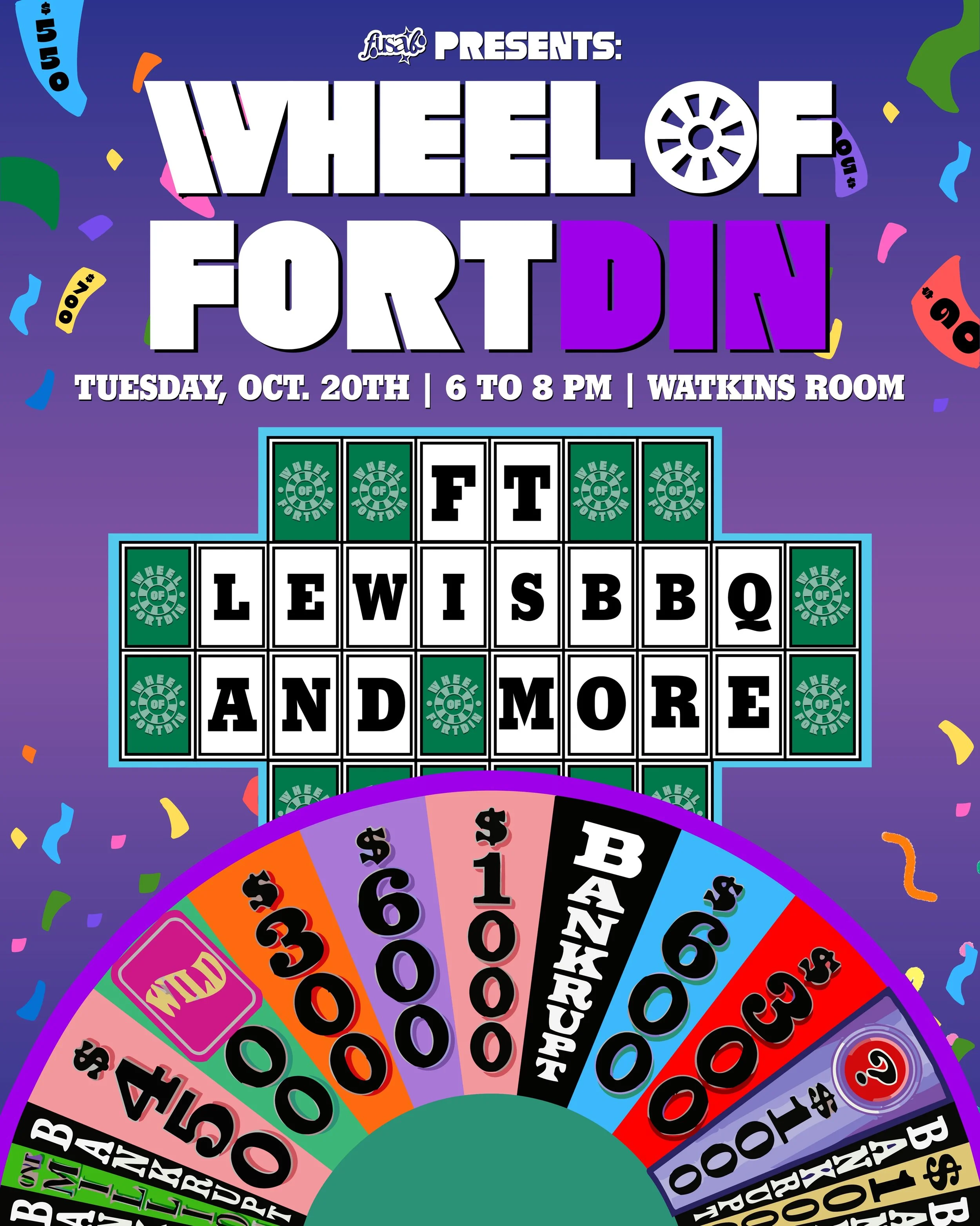 We&rsquo;d like to solve the puzzle&hellip; WHEEL OF FORT-DIN! 🎡

Ready to give the wheel a spin? Join Drs. Lewis, Ellis, Piper, Henderson, Hawthorne, Richards, Harris, Woodard, Hick &amp; more for an evening of puzzle-solving and Lewis BBQ availabl