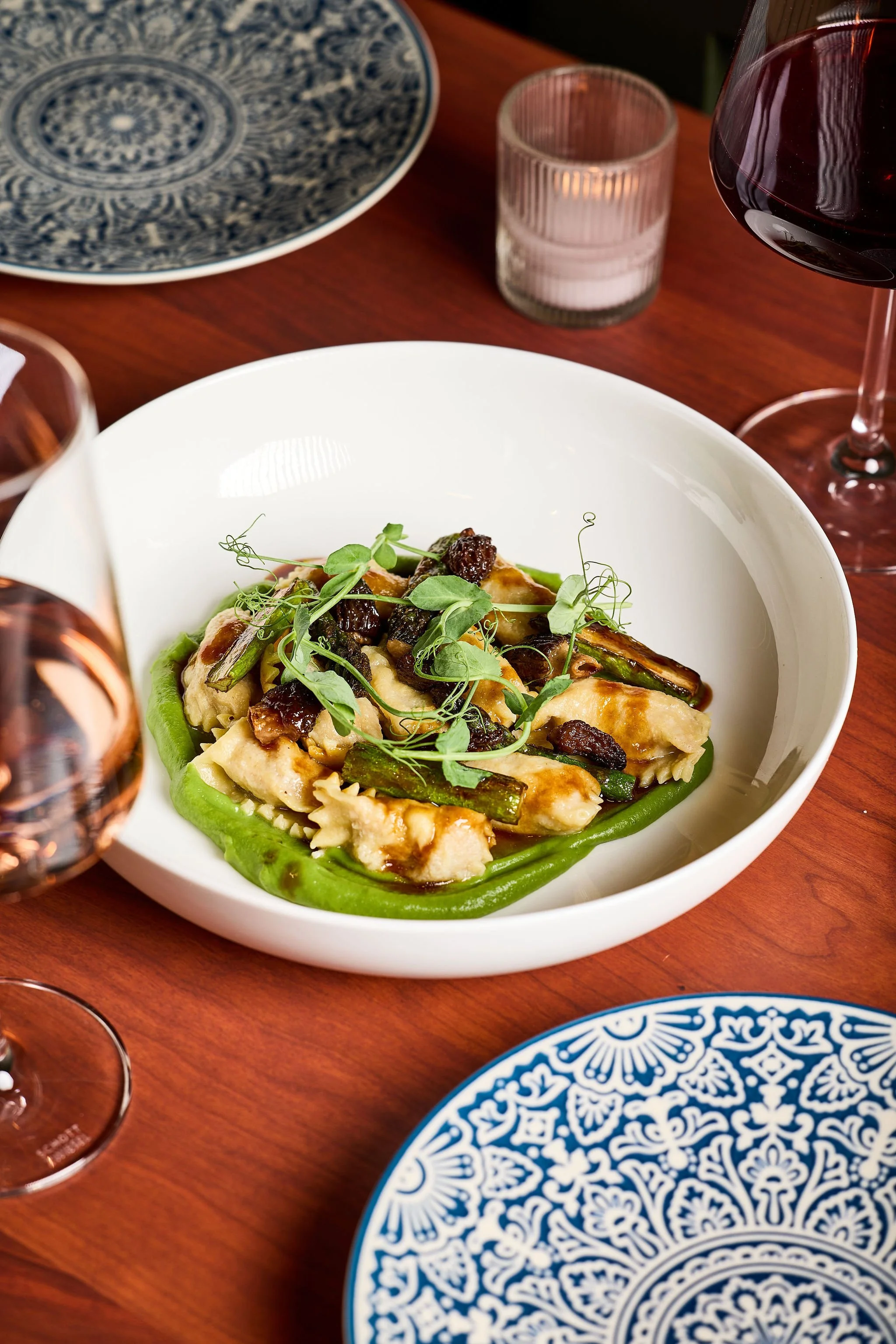 house made pasta with mushrooms and asparagus