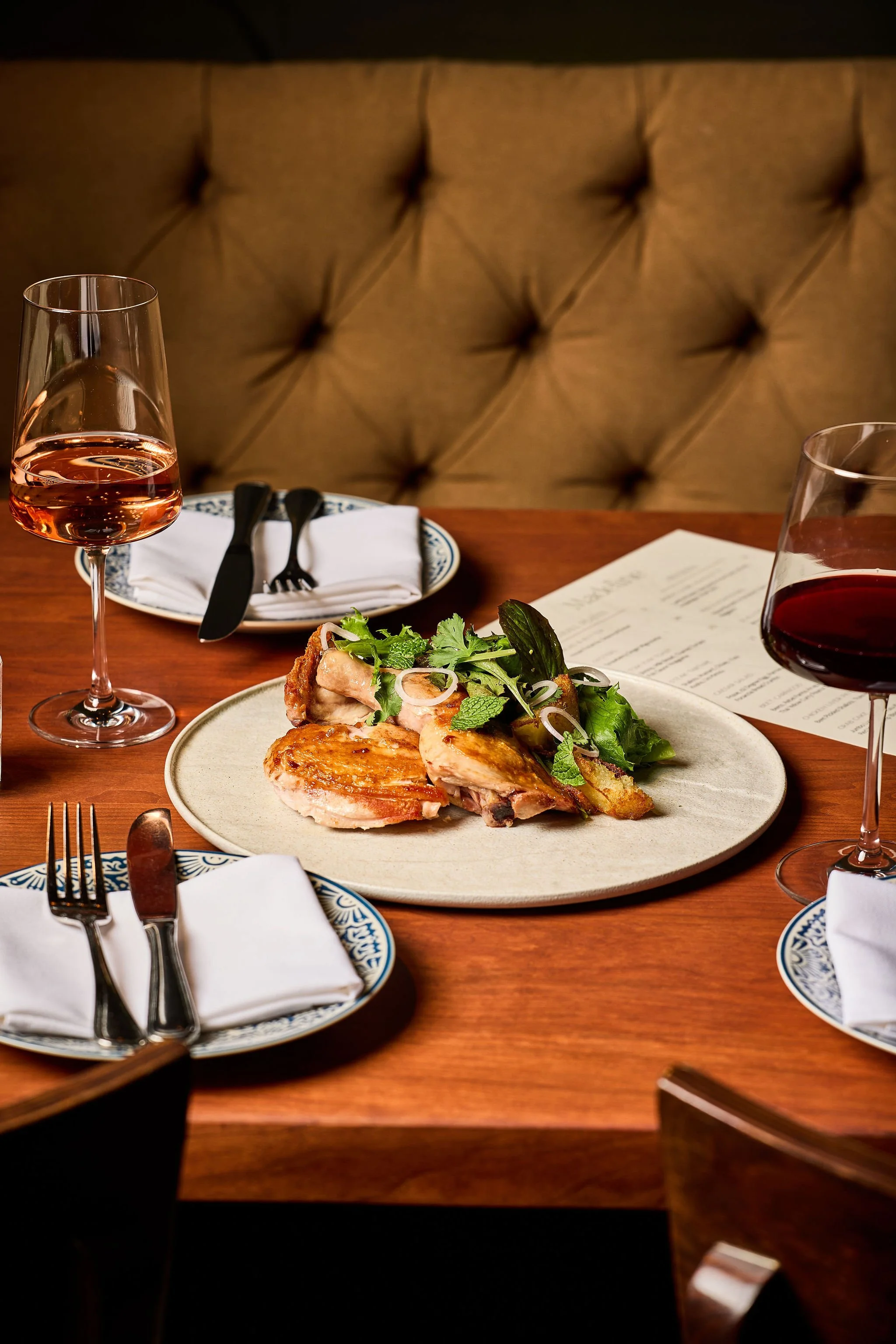 Interior dining room at Madeline, Chef Quincy Cherrett's fine dining restaurant in Denver.