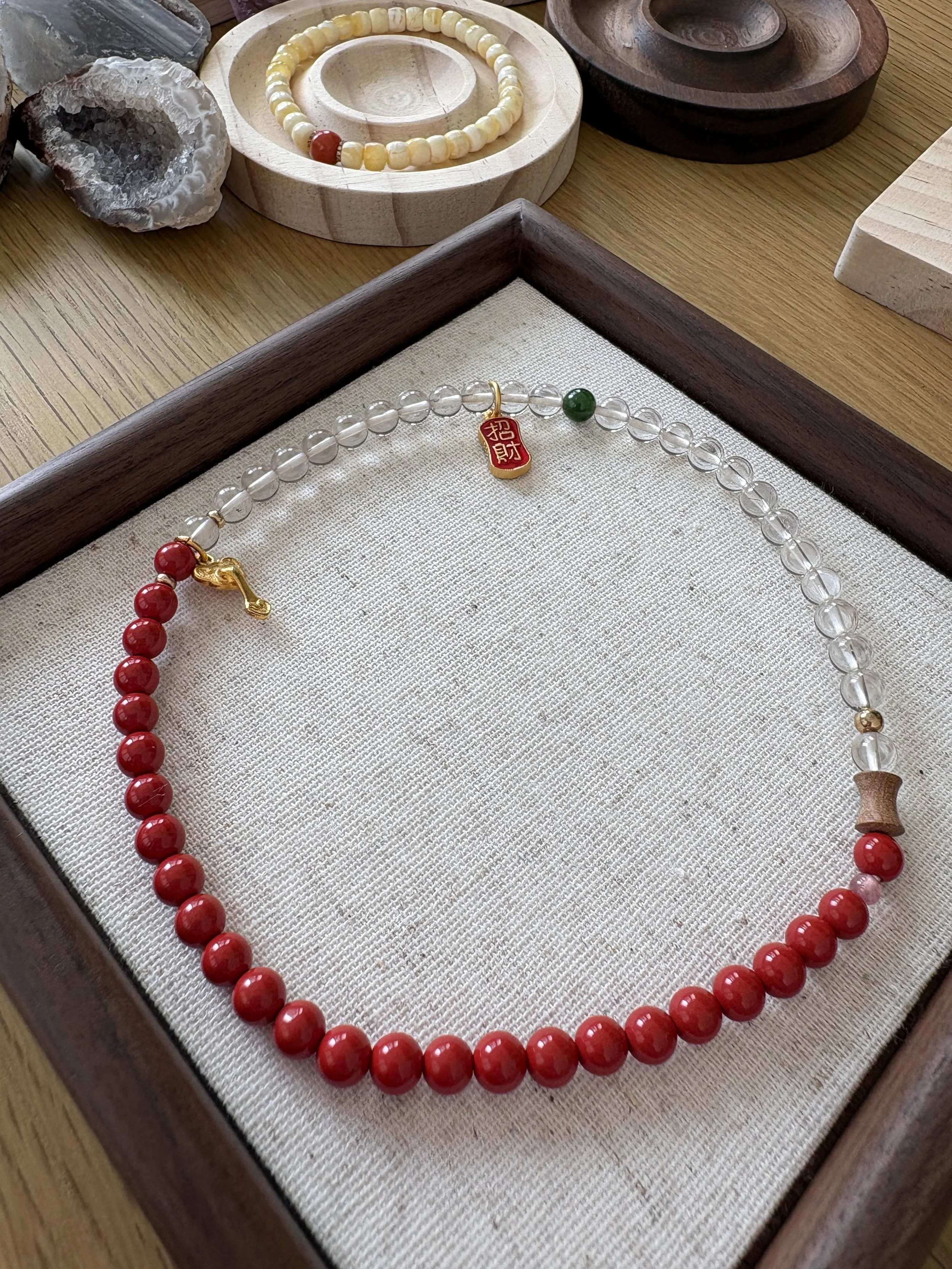 Cinnabar and Clear Quartz Fortune Pendant