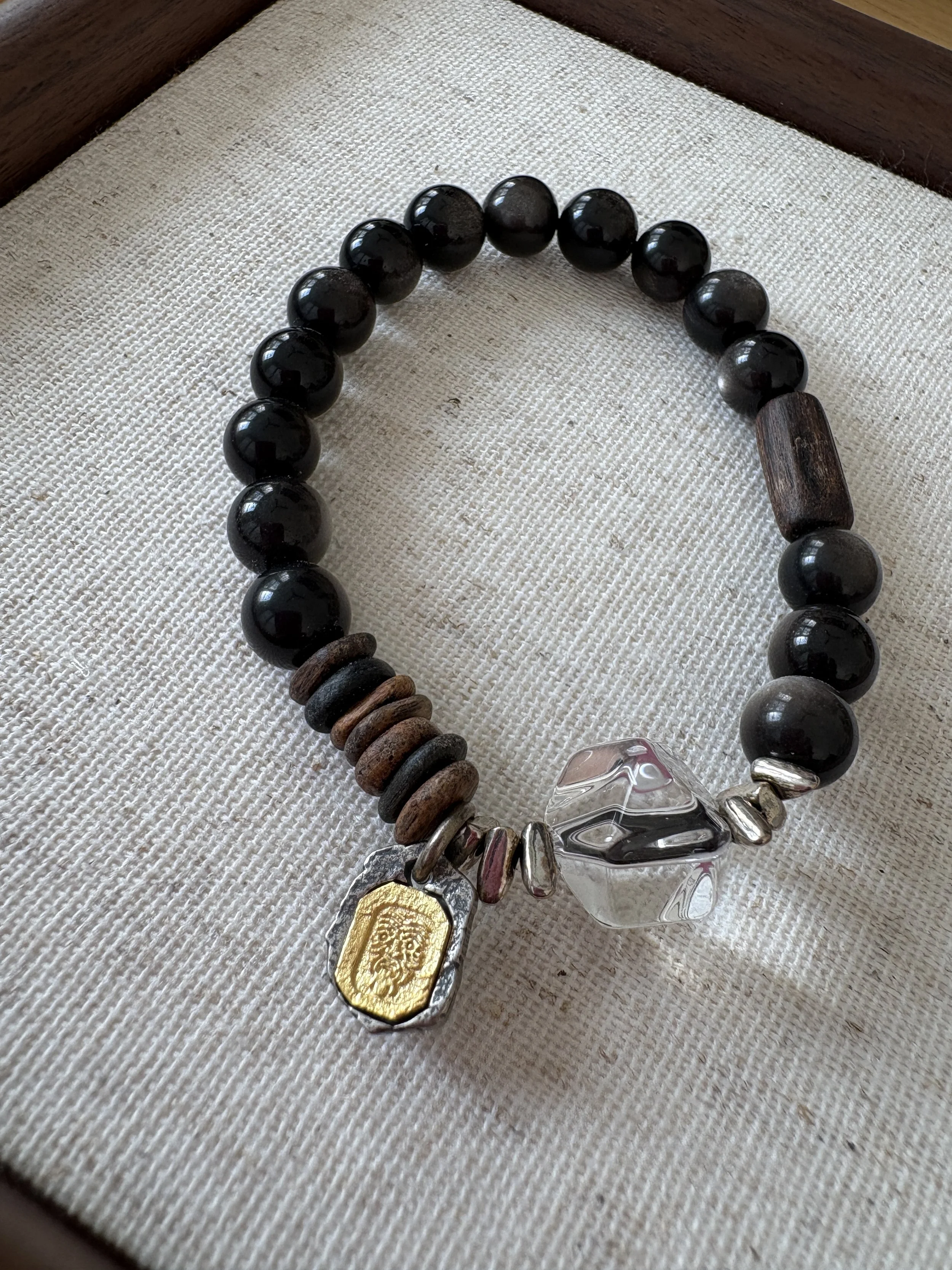 Silver Obsidian Balance Bracelet with Charms