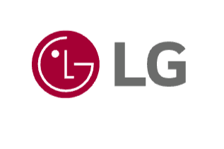 LG logo with a red circle containing a stylized face, and the letters 'LG' in gray