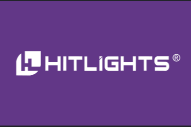 Logo of HITLIGHTS on a purple background.