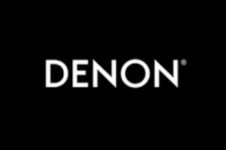 Denon logo on a black background.