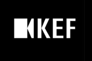 KEF logo on a black background.
