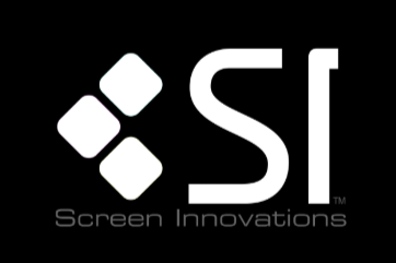 Screen Innovations logo with three white squares and the text 'SI' and 'Screen Innovations' below.