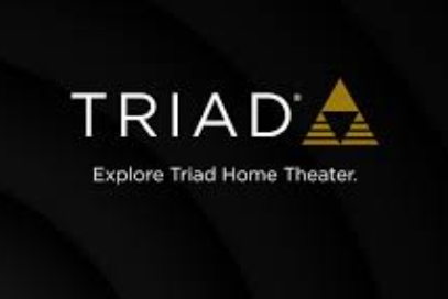 Triad logo with accompanying text 'Explore Triad Home Theater' on a black background.