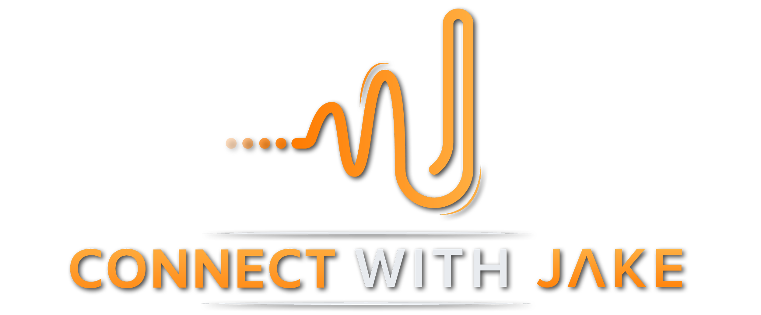 A logo with an orange sine wave and a paperclip shape, and the text 'CONNECT WITH JAKE' in orange and white.