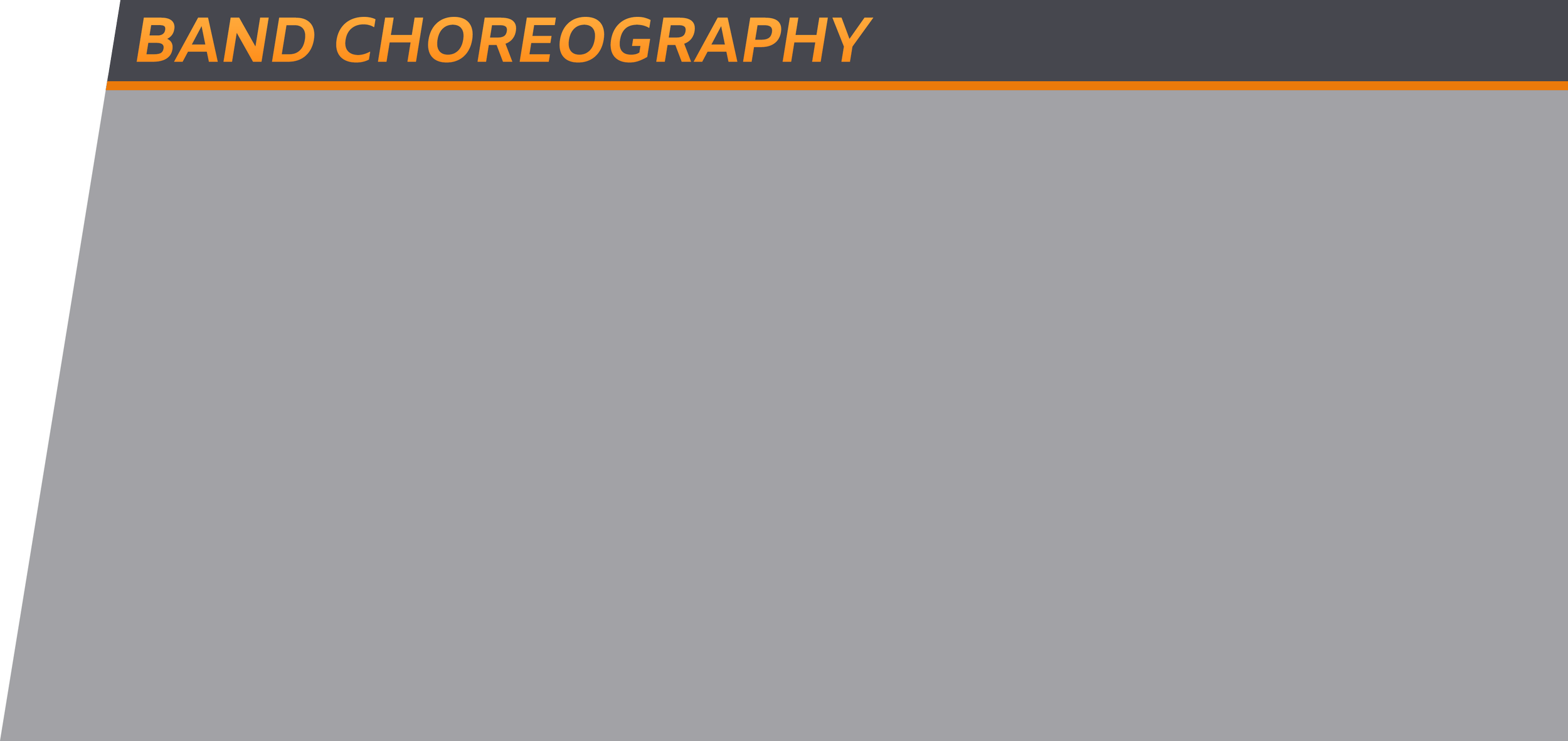A presentation slide titled 'Band Choreography' in bold orange text on a dark grey background.