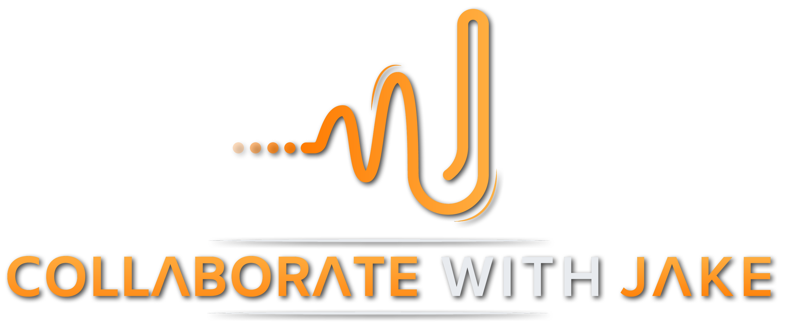 Logo with an orange stylized wave and text that reads 'Collaborate with Jake' on a black background.