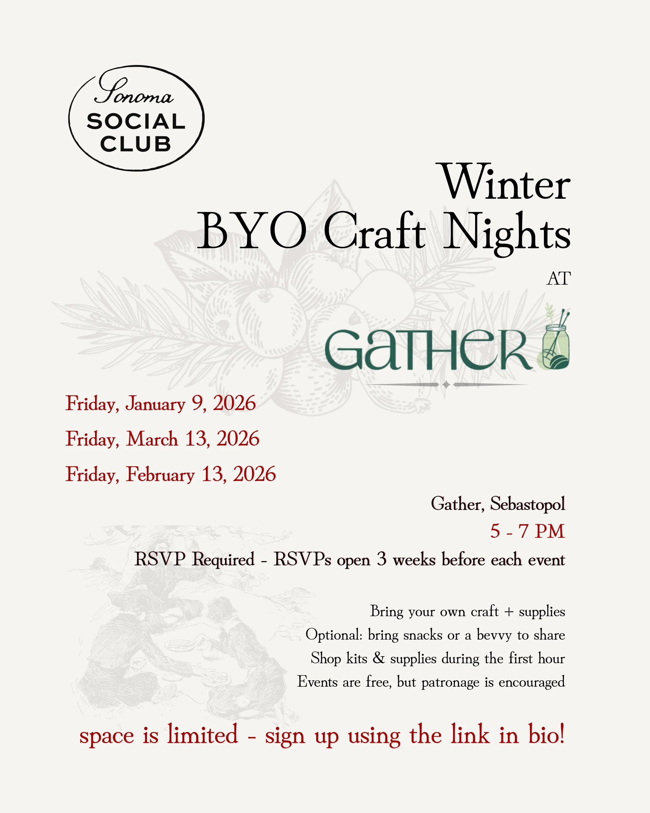 Sonoma Social BYO Craft Nights at Gather Sebastopol