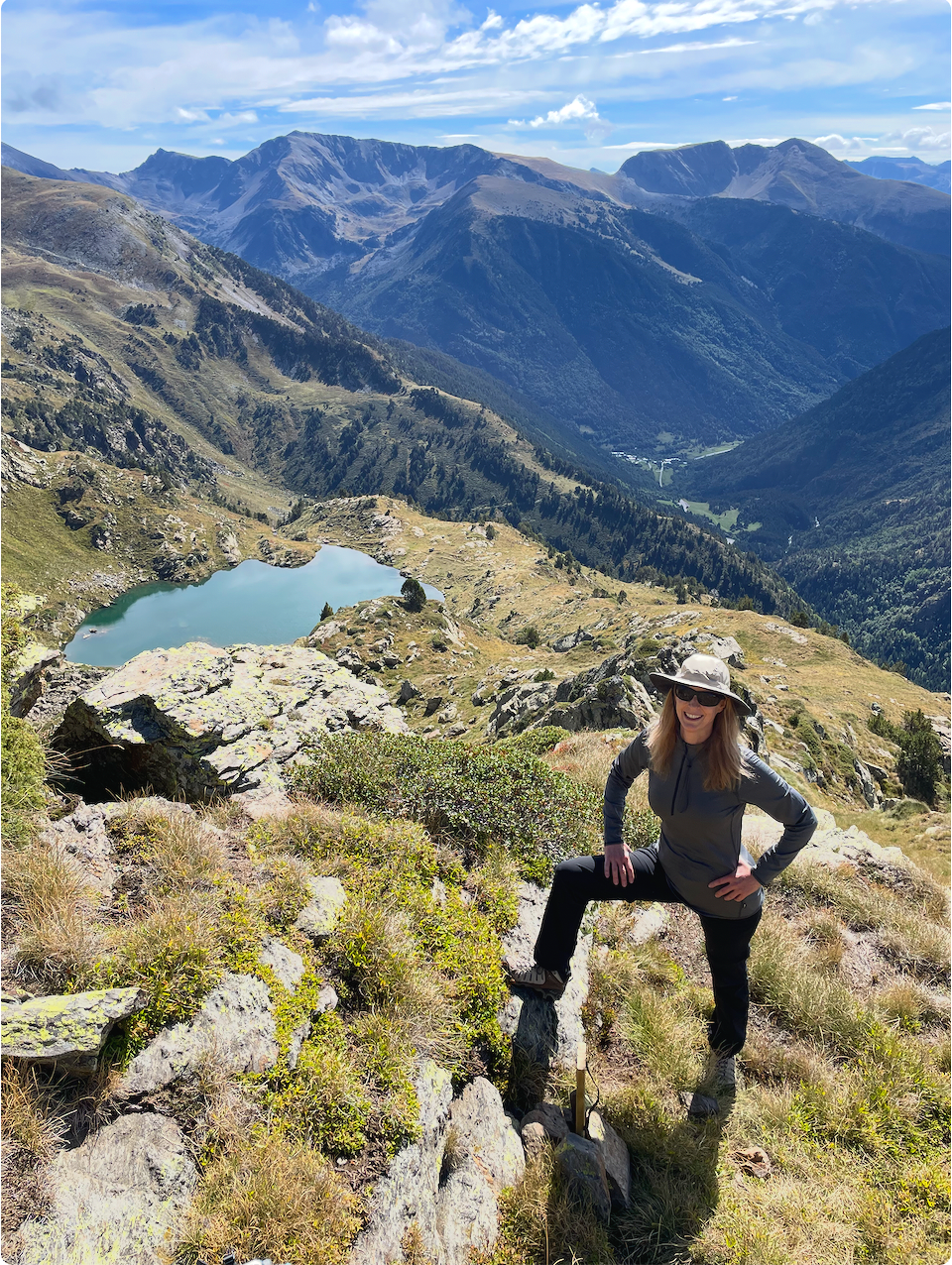 Brooke Sabin hikes in Andorra while on an Earthwatch volunteer-travel expedition to study climate change in the Pyrenees..