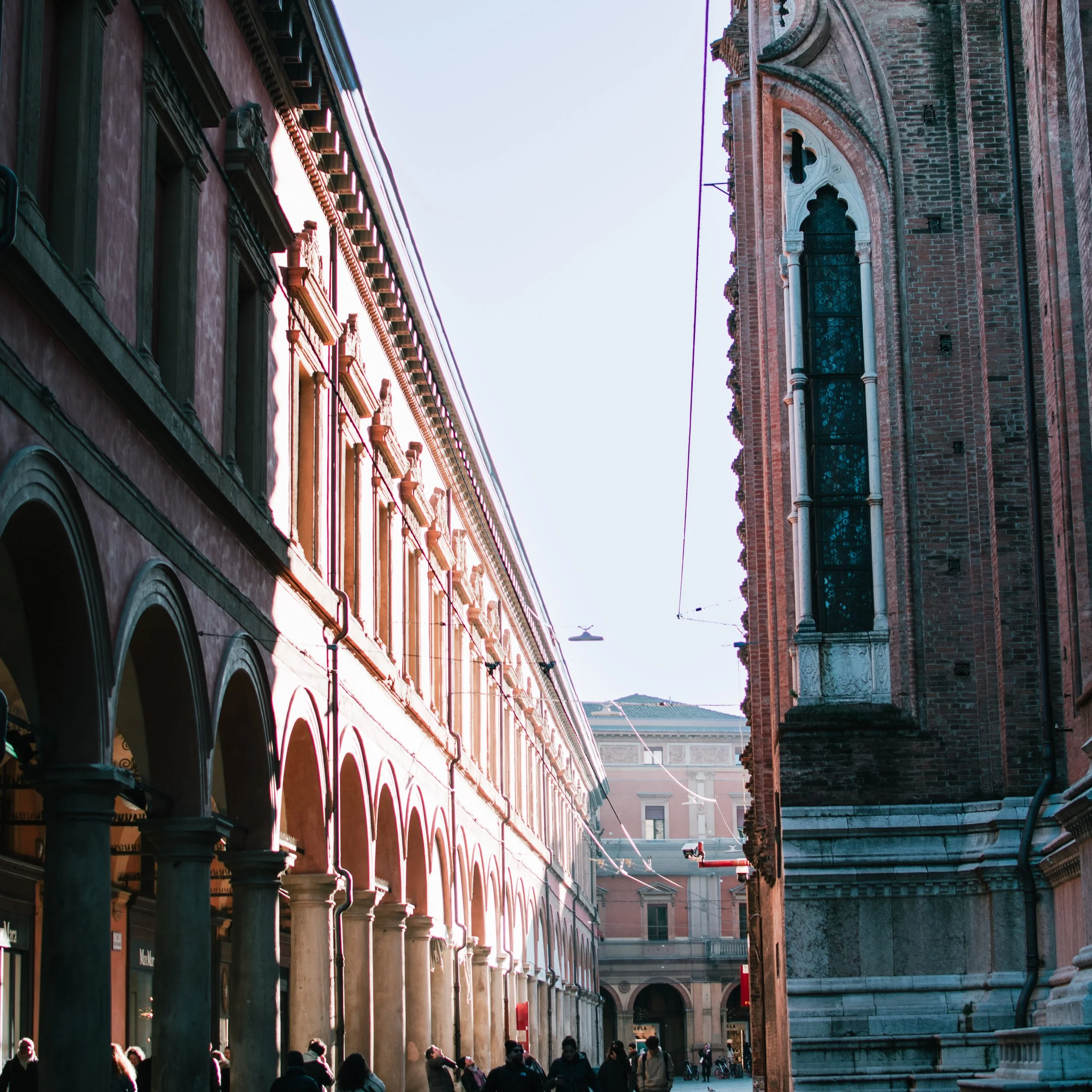 Axis of Knowledge and Faith - The Archiginnasio of Bologna by Antonio Morandi and the Basilica di San Petronio by Antonio di Vincenzo