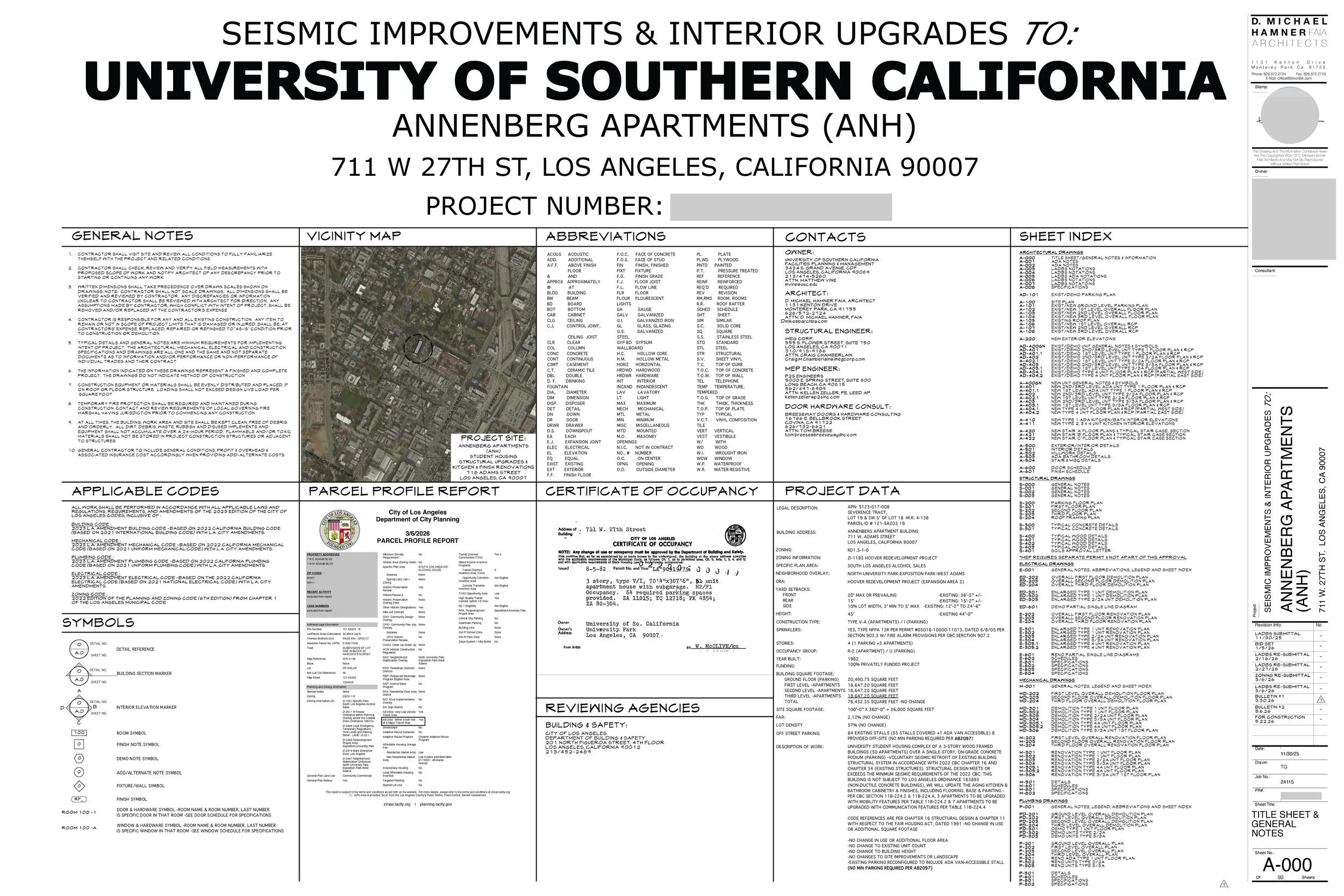 Selected drawing sheets reproduced for portfolio purposes only. Project work shown was completed as part of my employment with D. Michael Hamner FAIA Architects. All drawings and associated design documents are the property of D. Michael Hamner FAIA 