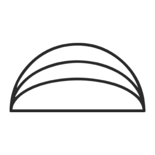 Black outline of a semi-circle with three arching lines inside, resembling a stylized rainbow or dome.