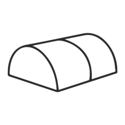 Line drawing of a small greenhouse or from a tunnel shape.