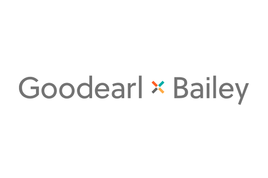 Goedeal Bailey logo with gray text and a colorful 'X' in the middle on a white background.