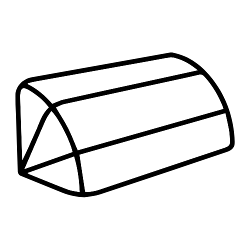 A simple black and white line drawing of a greenhouse with a curved roof and supporting beams.