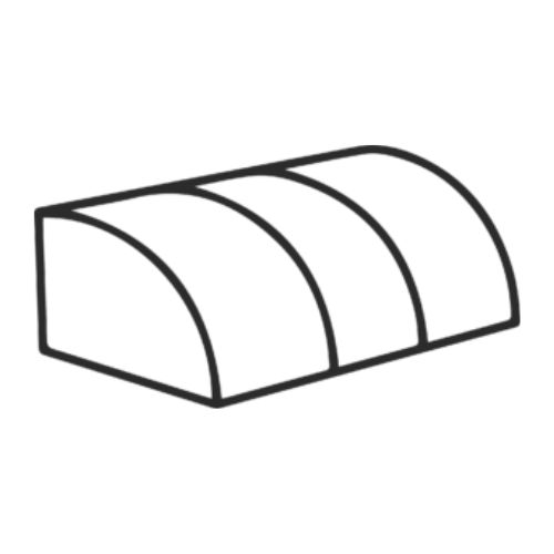 Line drawing of a greenhouse with a curved roof.