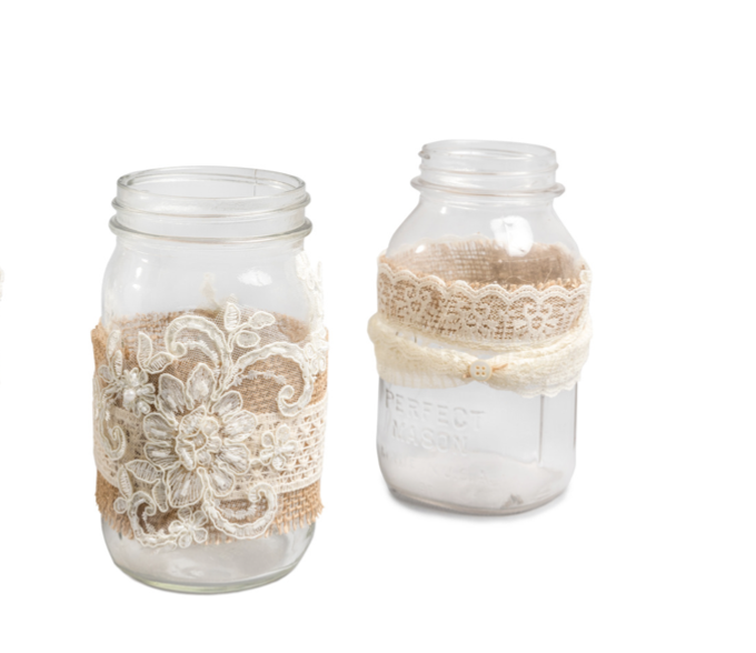 Mason Jar Bud Vase Burlap and Lace Rental Durango