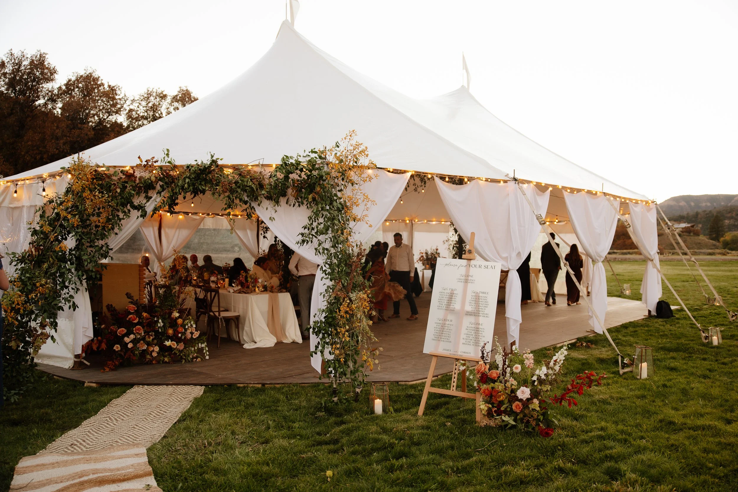 A Sailcloth Event Tent Styled and Decorated By Mountain Arrow Events and Rentals at A Mult-Day Durango Micro Wedding