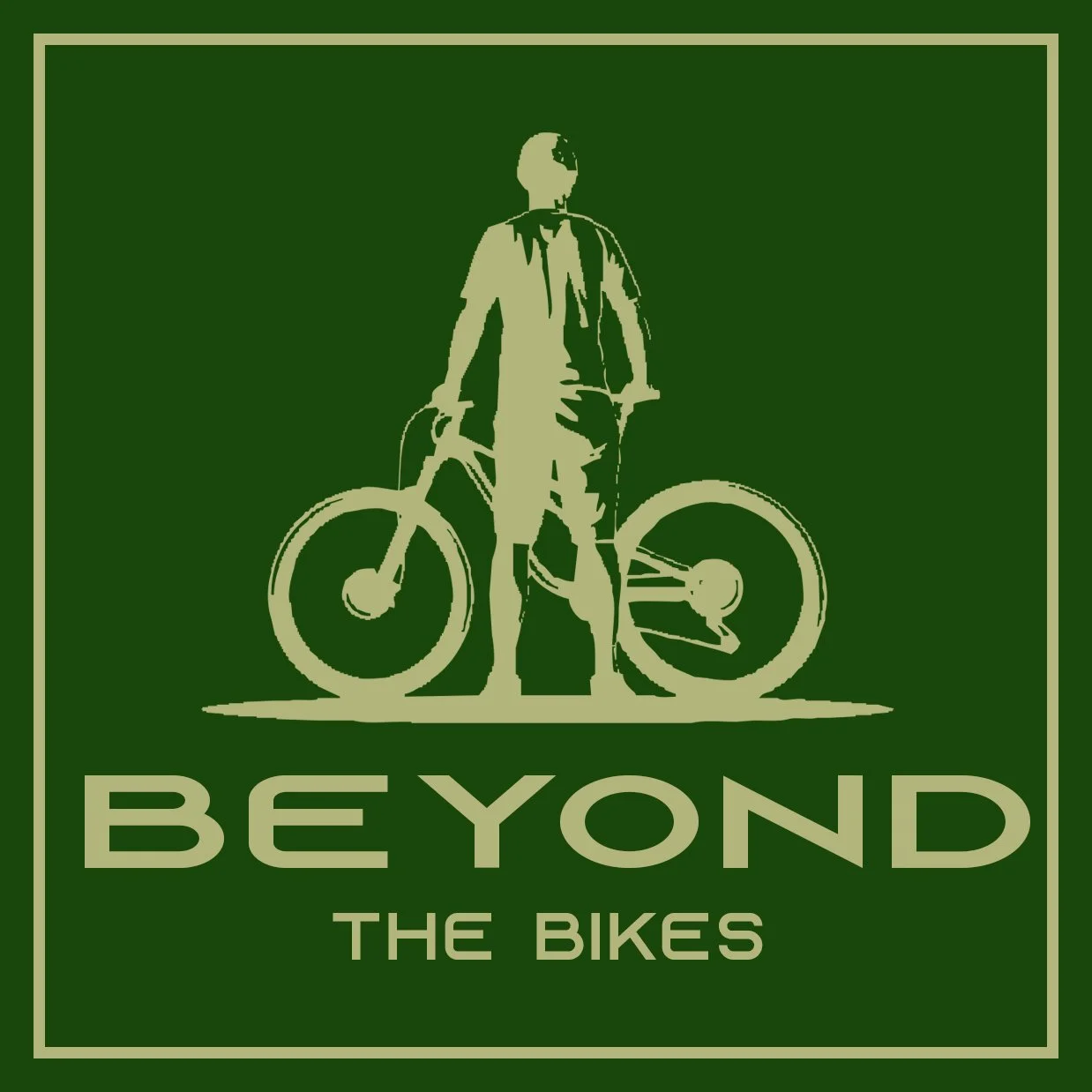 A silhouette of a person with a helmet standing next to a bike, with the text 'BEYOND THE BIKES' below.