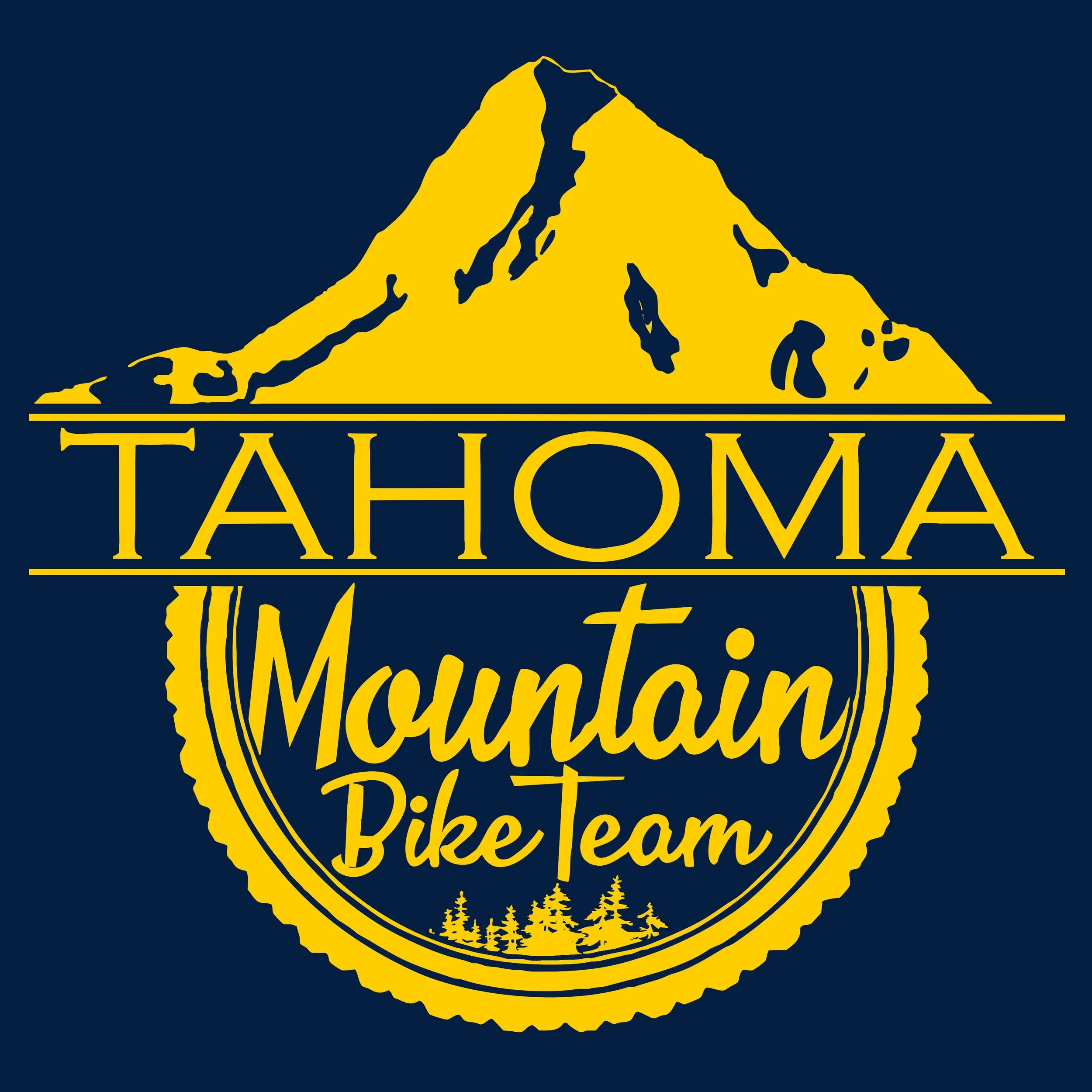 Logo of the Tahoma Mountain Bike Team featuring a yellow mountain illustration and text.