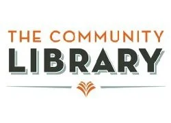 Logo for The Community Library with orange and black text