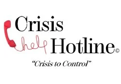 Crisis Help Hotline logo with a red phone icon and the slogan 'Crisis to Control'.
