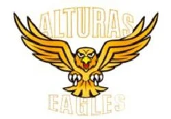 A logo featuring a stylized yellow eagle with wings spread, and the words 'ALTURAS' above and 'EAGLES' below.