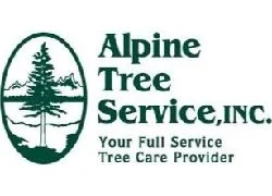 Logo of Alpine Tree Service Inc. featuring a pine tree inside an oval and the company's name, with the slogan 'Your Full Service Tree Care Provider.'