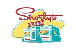 Illustration of Shoom's Diner with a retro-style building and neon signs.