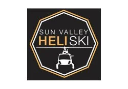 Sun Valley Heliski logo with an orange and white design on a black background