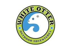 White Otter Outdoor Adventures logo with a white otter silhouette inside a blue circle, surrounded by a green and yellow border.