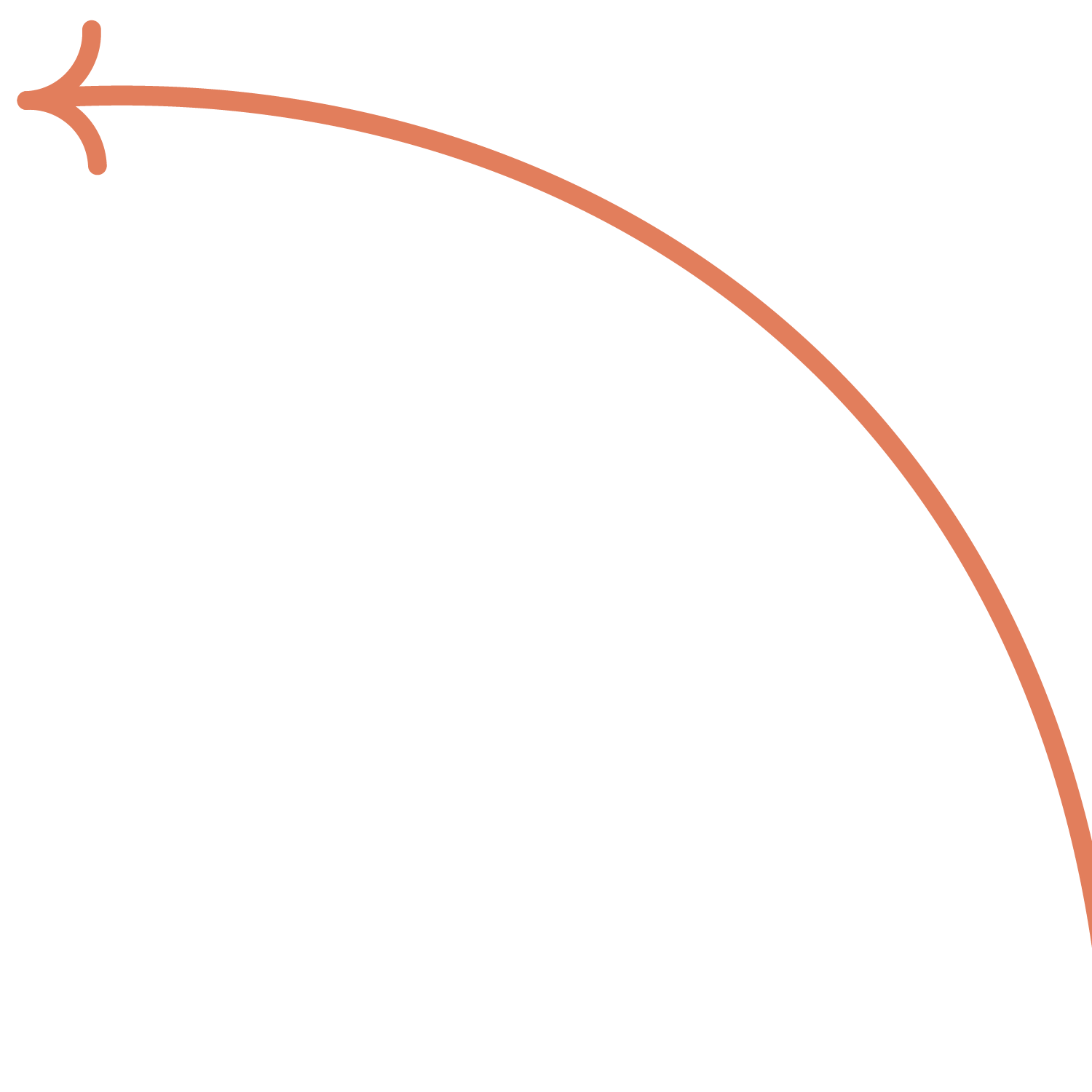 A brownish-orange arrow curving towards the upper left corner.